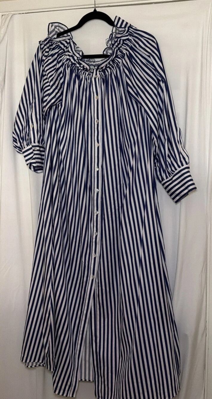 New! Blue Striped H&M dress - womens size M. Big Ruffle Collar with Button down